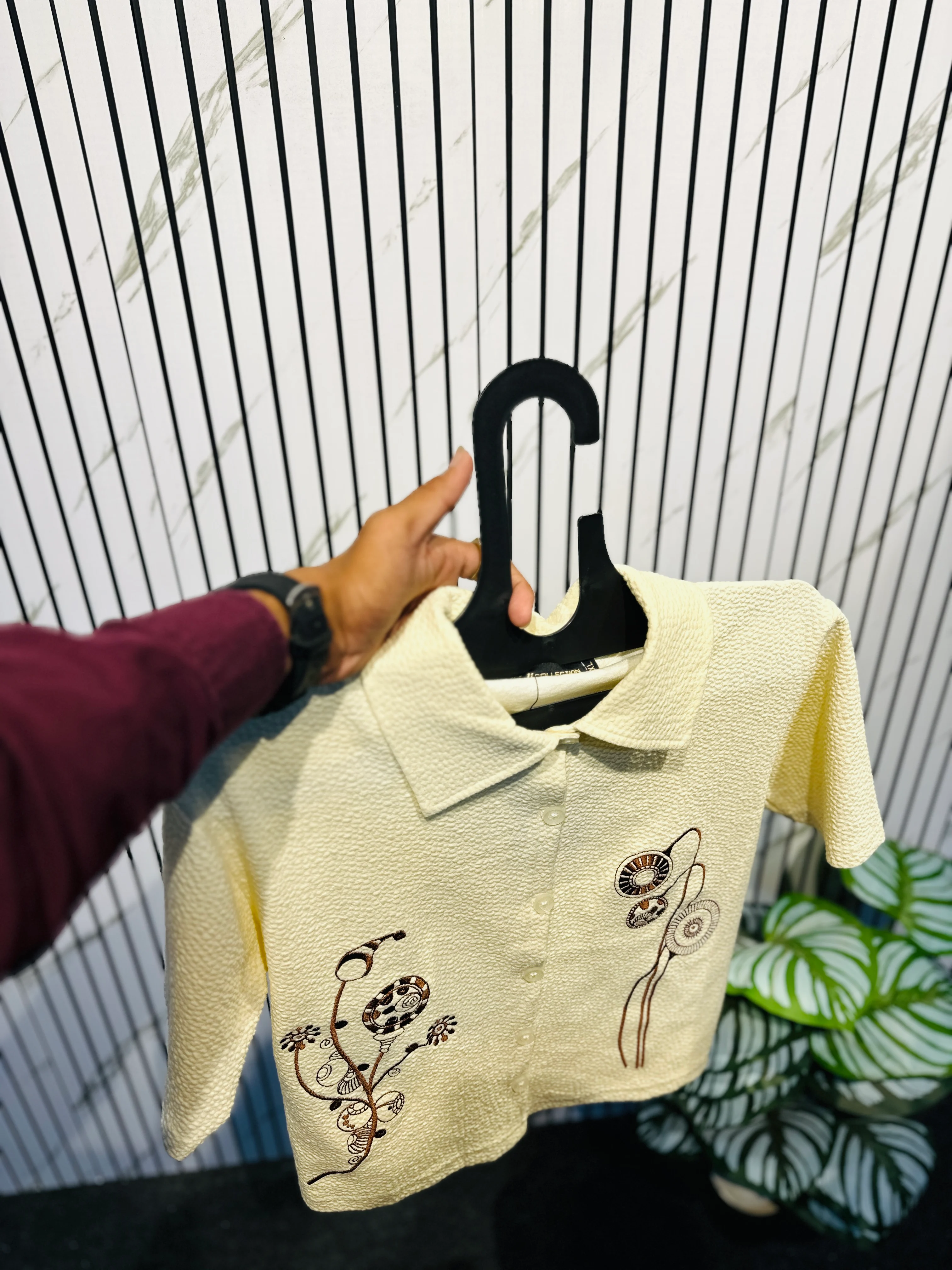 Cream Embroidered Collar Top