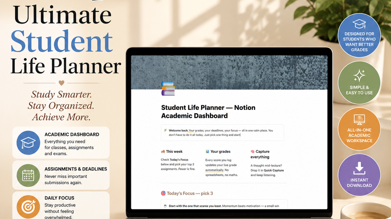 Smart Student Planner 2026–2027 | Notion Grade & Assignment Tracker