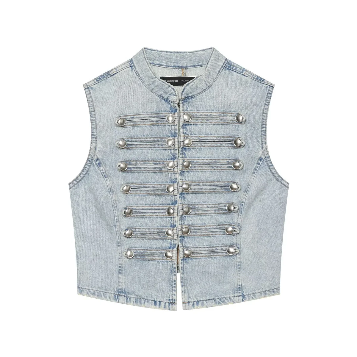 Denim stand-collar vest