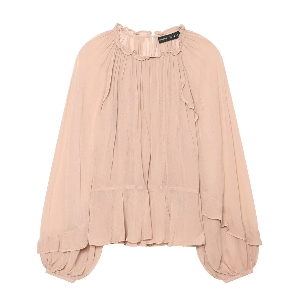 Lace-up lantern sleeve shirt
