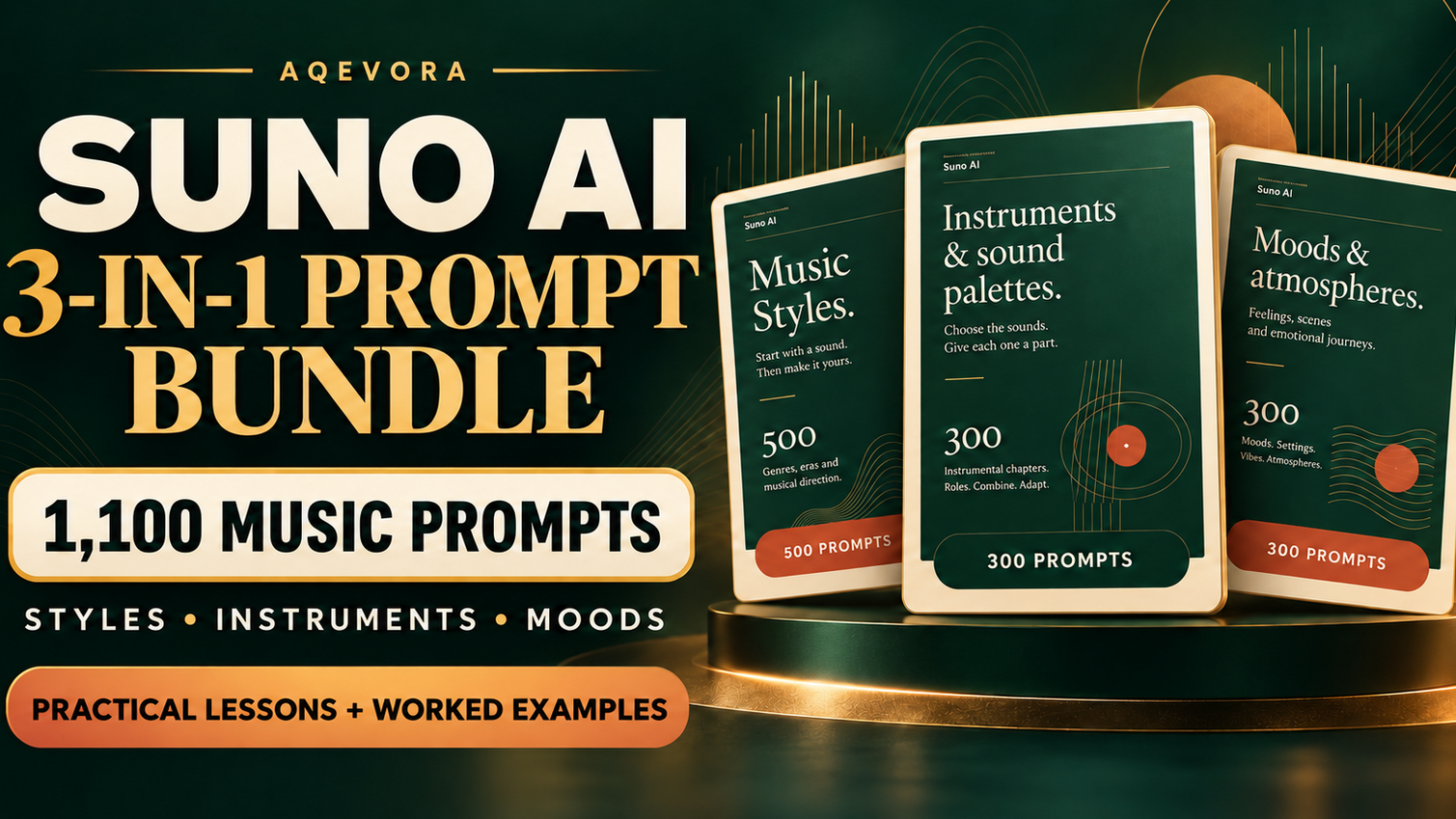Suno AI 3-in-1 Prompt Bundle — 1,100 Prompts + Practical Lessons