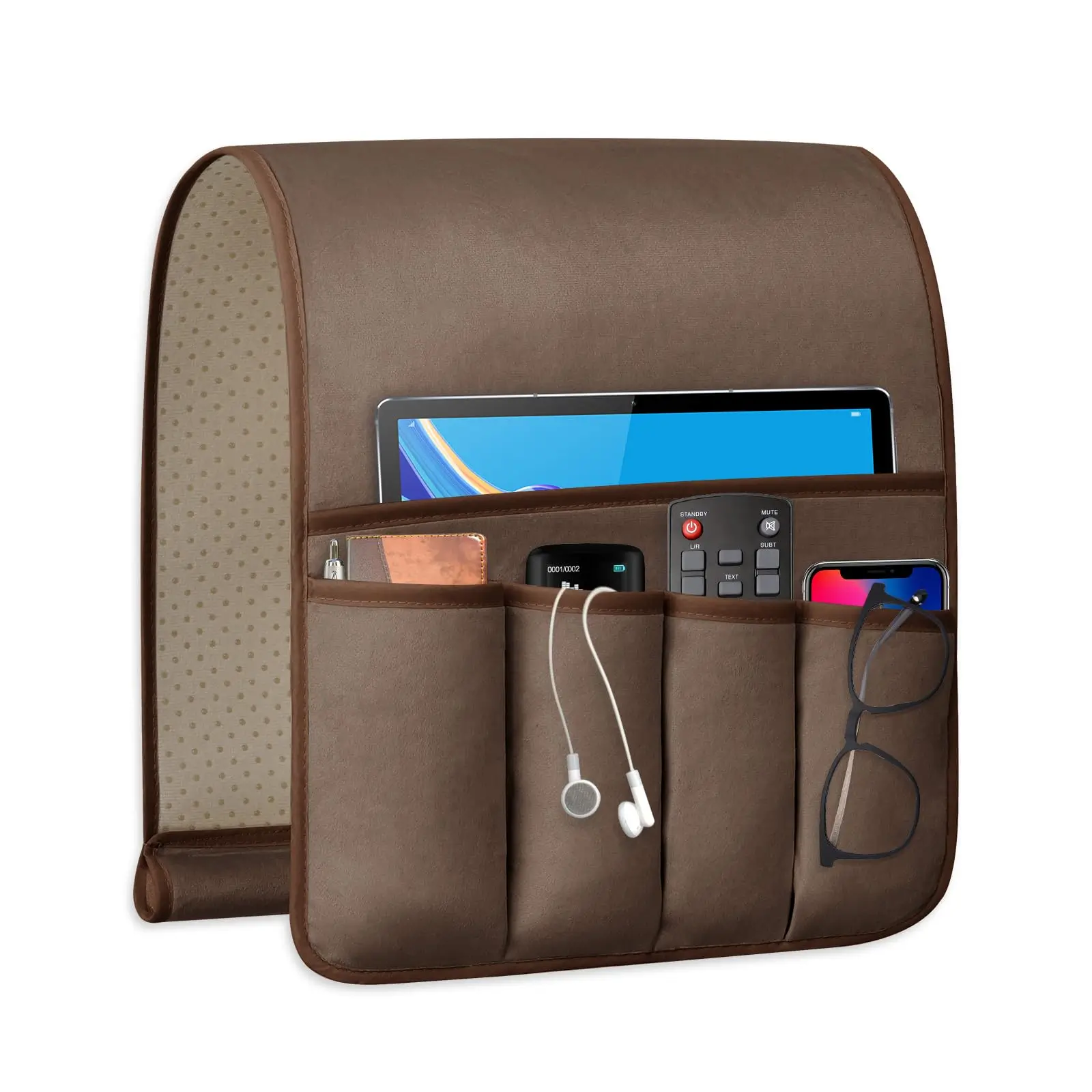 Firestore Couch Armrest Organizer – 5-Pocket Non-Slip Remote Caddy