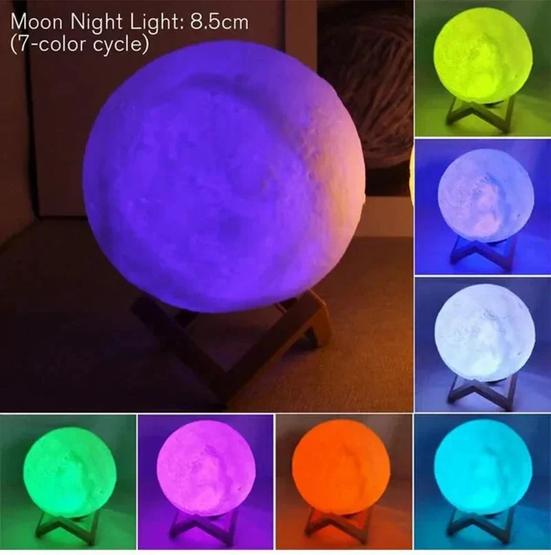 D5 Starry Moon Lamp 8Cm - LED Night Light with Stand, Perfect for Bedroom Decor 