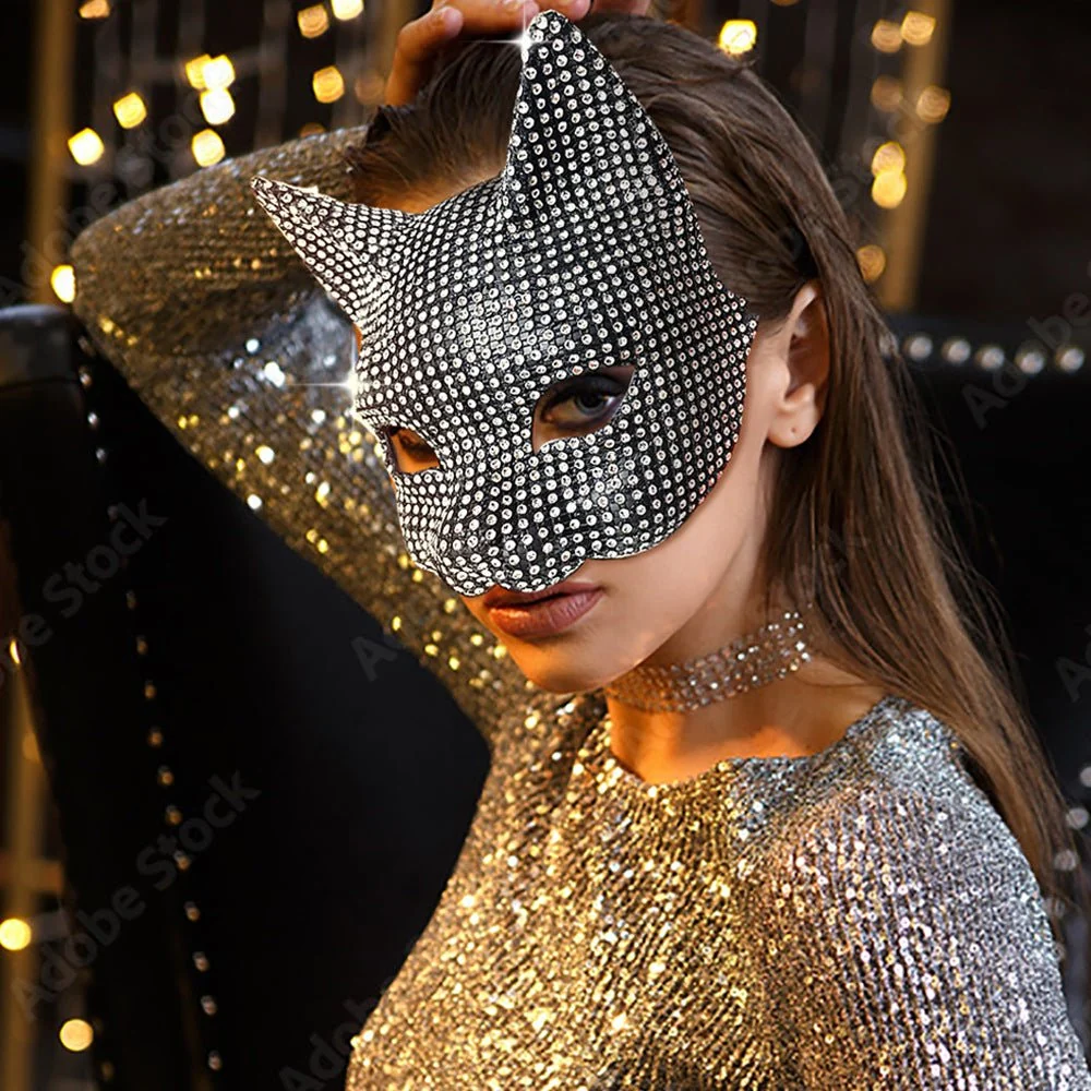 Halloween Diamond Cat Mask Gloves Suit Diamond Sexy Cat Girl Dance Party Dress U
