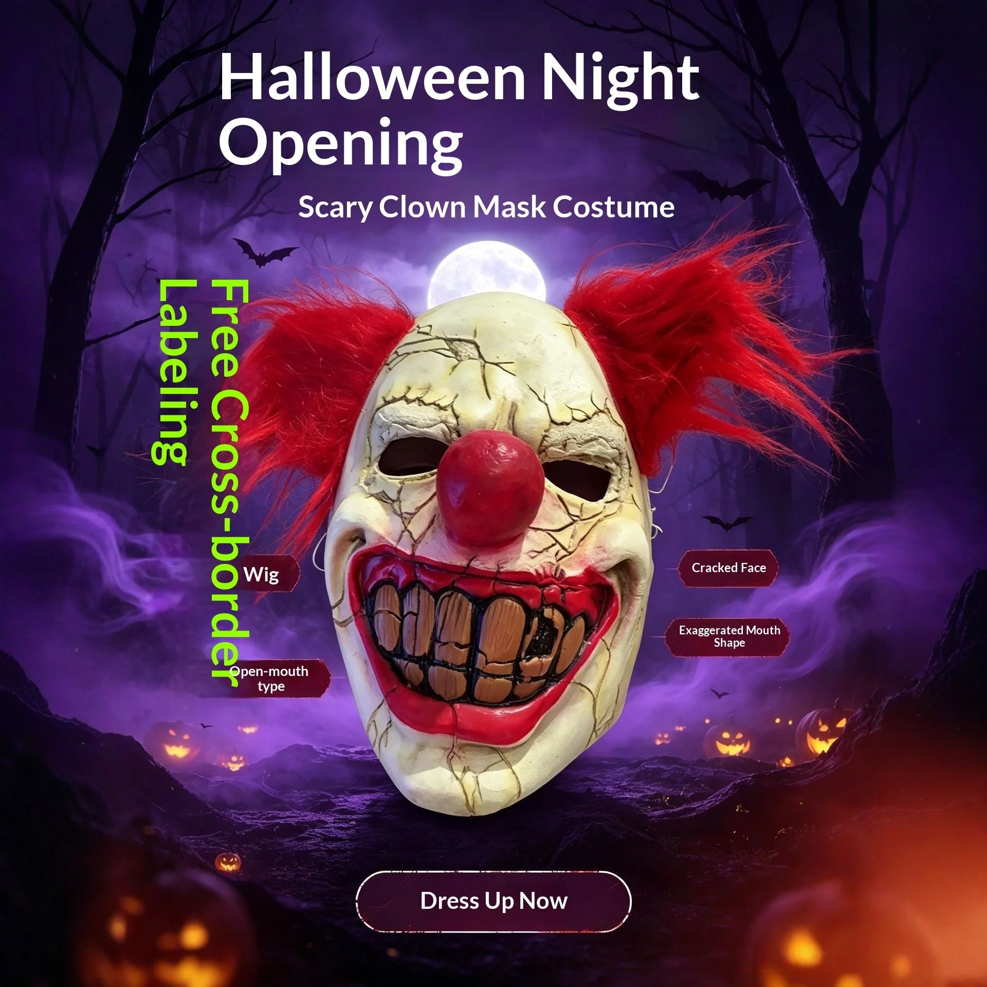 Scary Clown Mask Soft Silicone Halloween Party Prop
