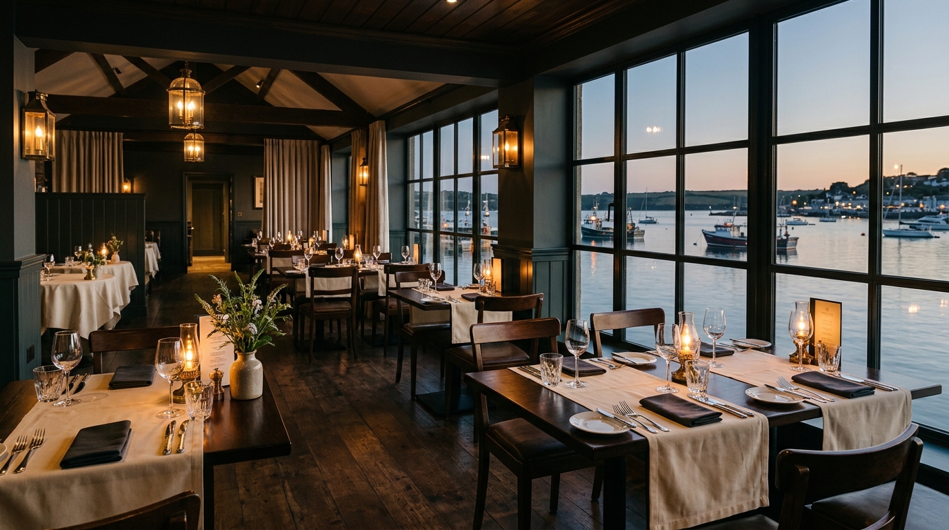 The Tide Table dining room looking onto the harbor