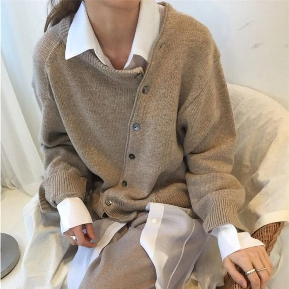 Luna Women's Cardigan Soft Knit Asymmetrical Buttons Relaxed Fit Casual Layering