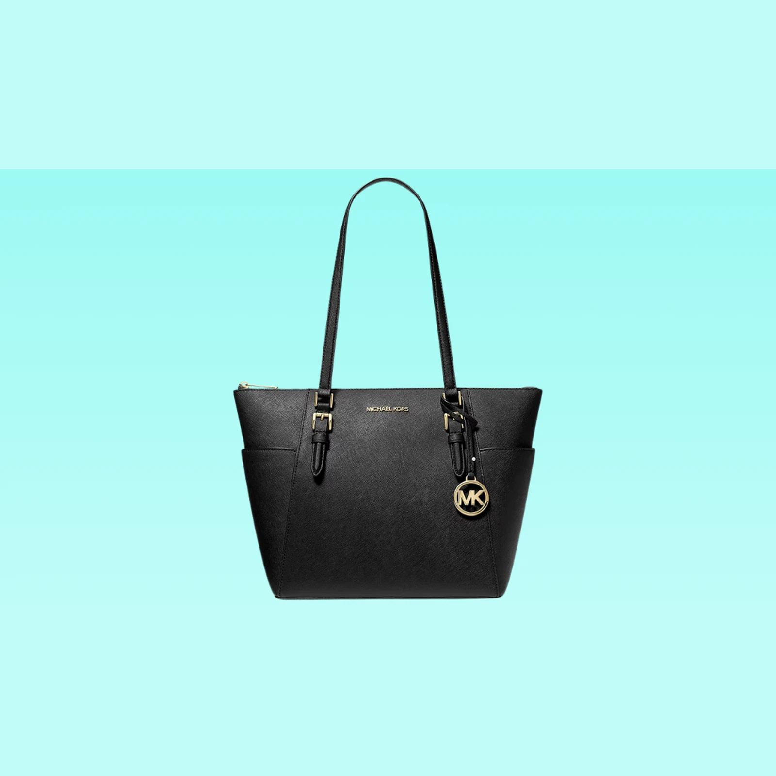 Michael Kors Charlotte Large Saffiano Leather Top-Zip Tote Bag - Color/BLACK.