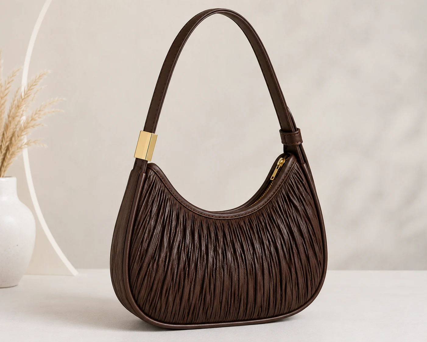 Pleated Hobo Shoulder Bag