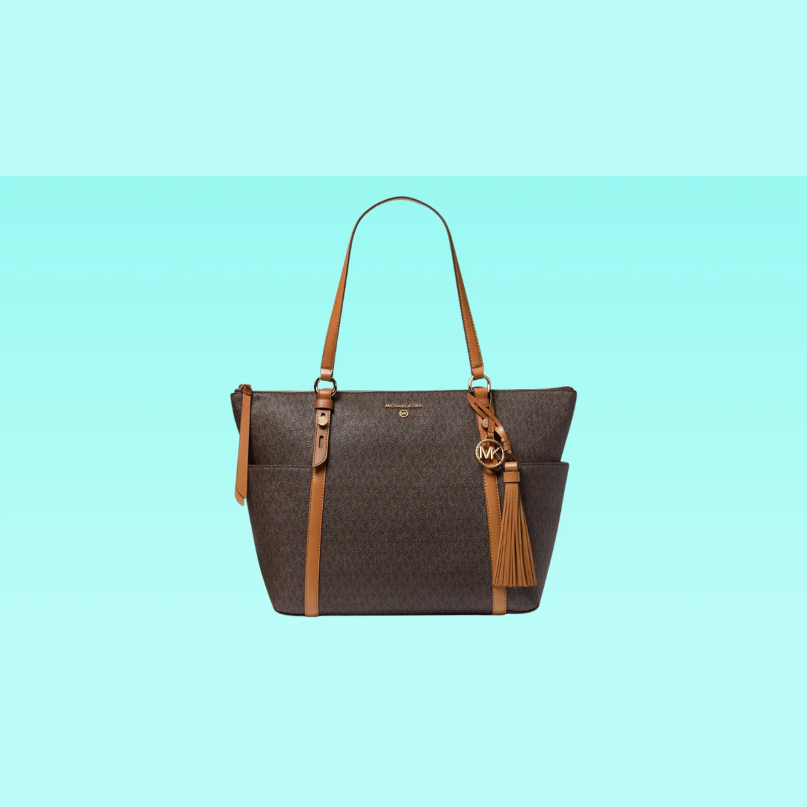 Michael Kors Sullivan Large Signature Logo  Top-Zip Tote Bag - Color: BRN/ACOR.