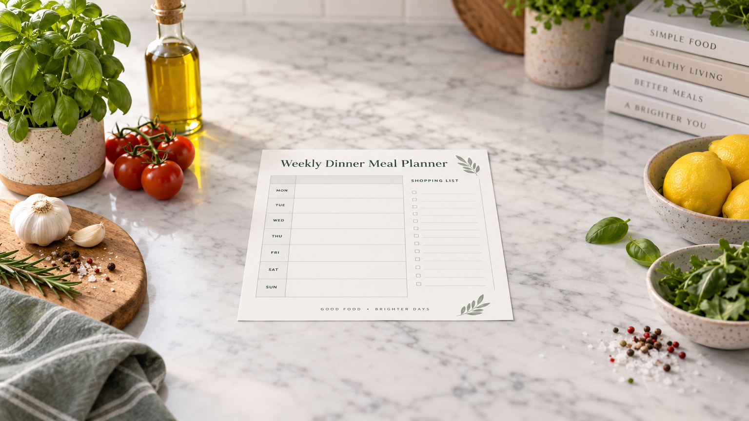 Printable Weekly Meal Planner & Grocery Cheat Sheet