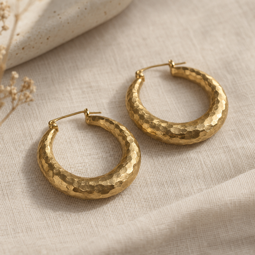 Hammered Brass Hoop Earrings