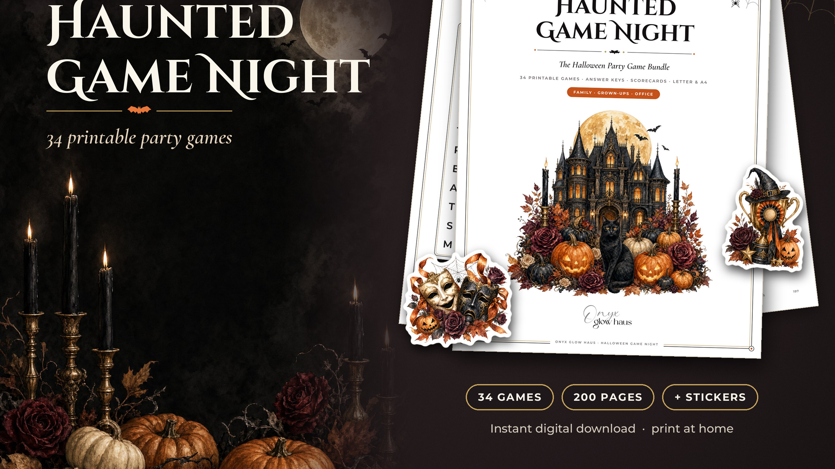 Haunted Game Night: 34 Printable Halloween Party Games (Bundle)