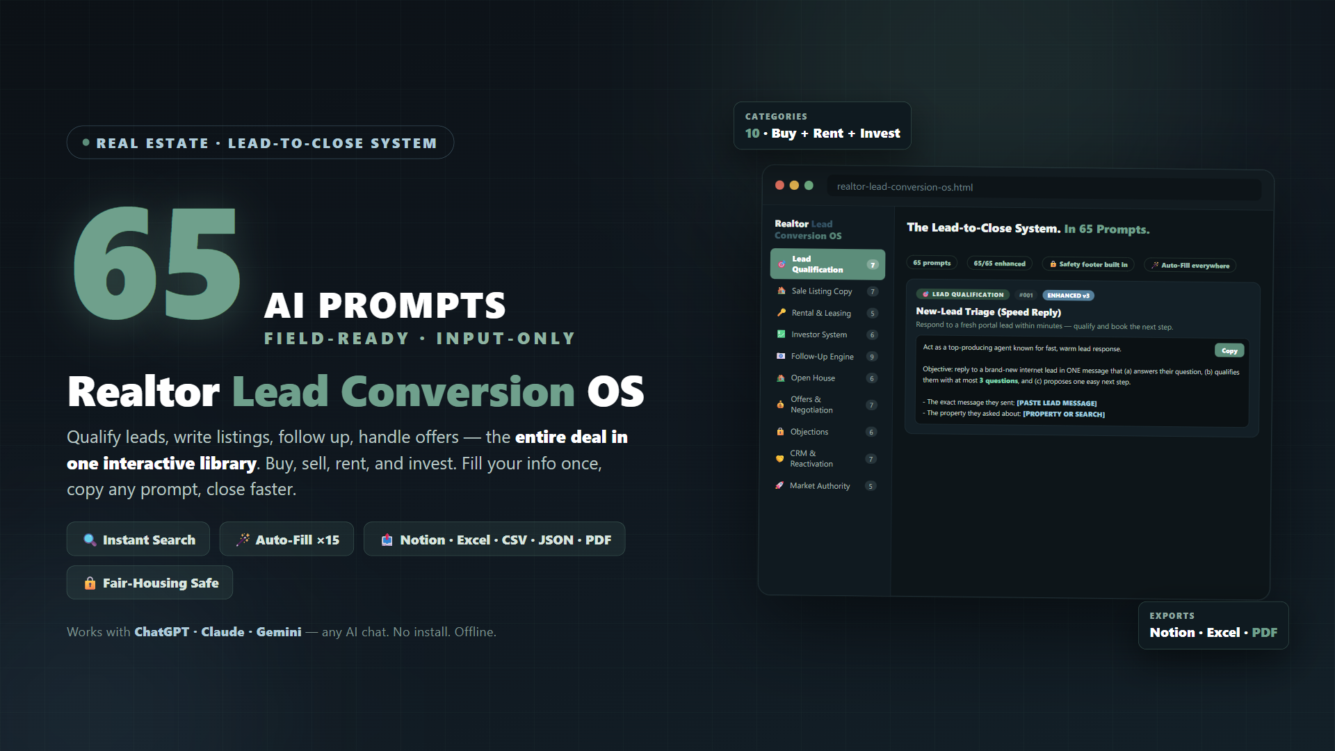 Realtor Lead Conversion Prompt Kit — 65 AI Prompts That Convert Leads