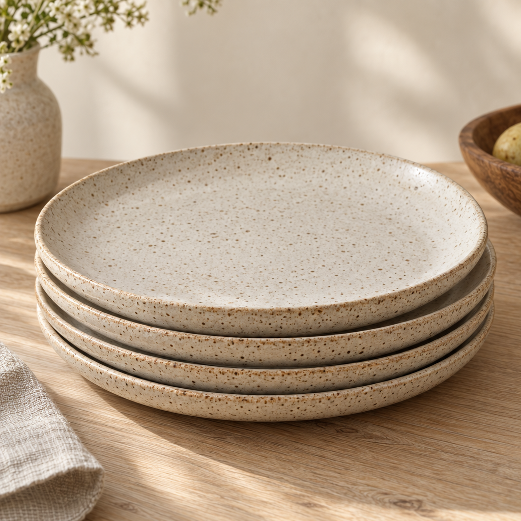 Speckled Stoneware Dinner Plates, Set of 4