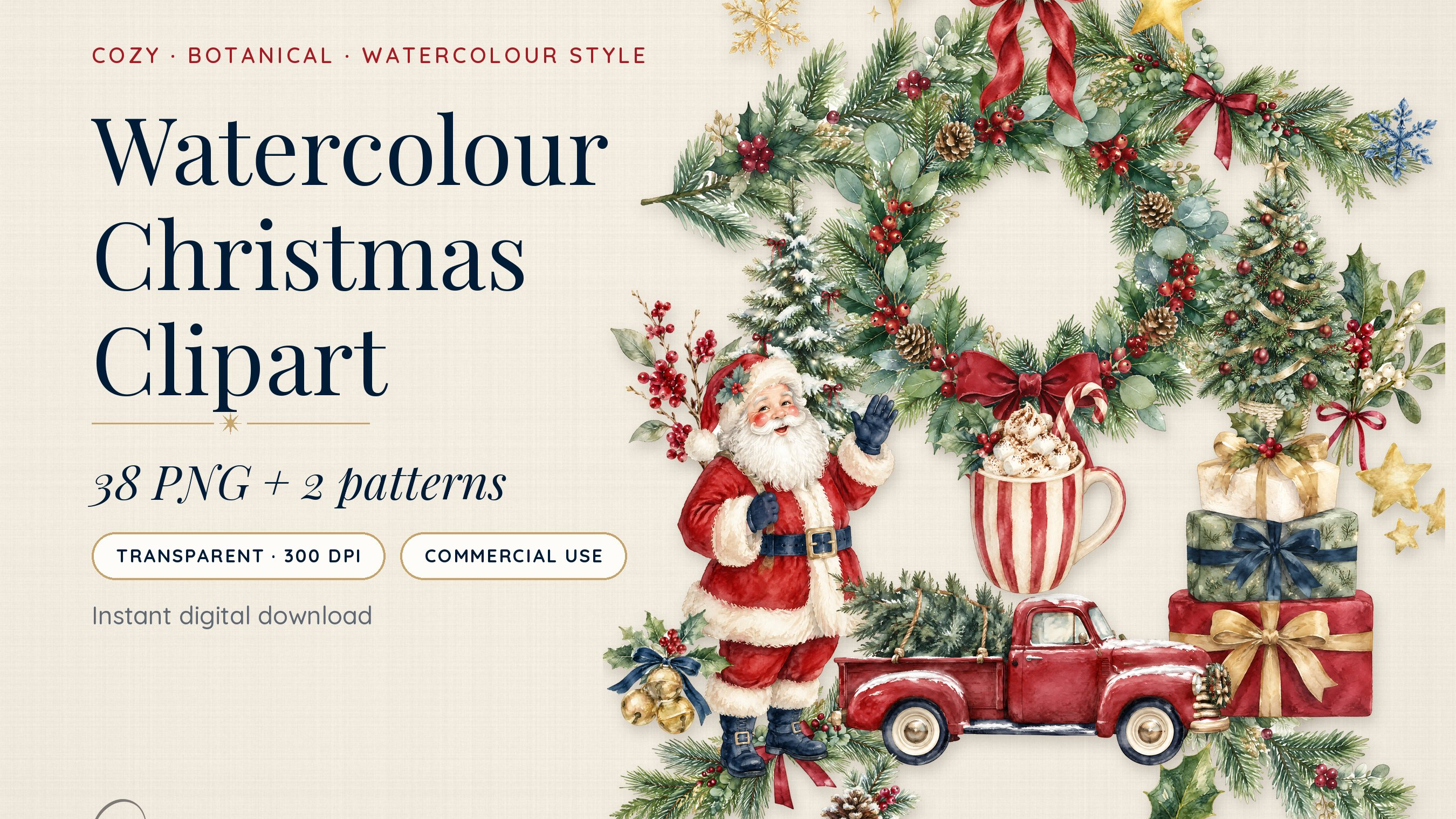 Watercolor Christmas Clipart Set