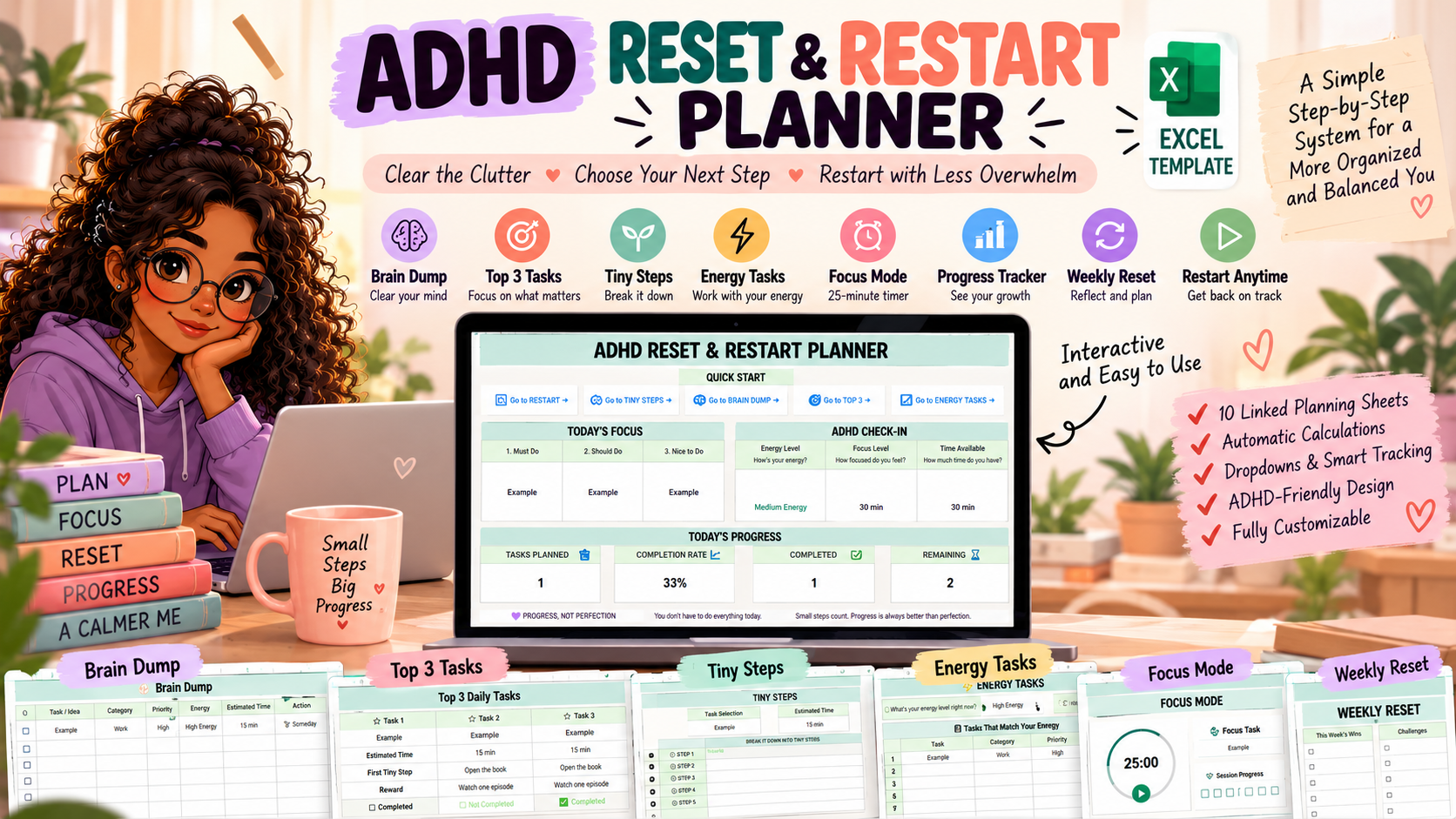 ADHD Reset & Restart Planner | Excel Planner