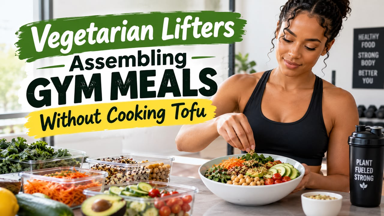 Vegetarian Lifters Assembling Gym Meals Without Cooking Tofu