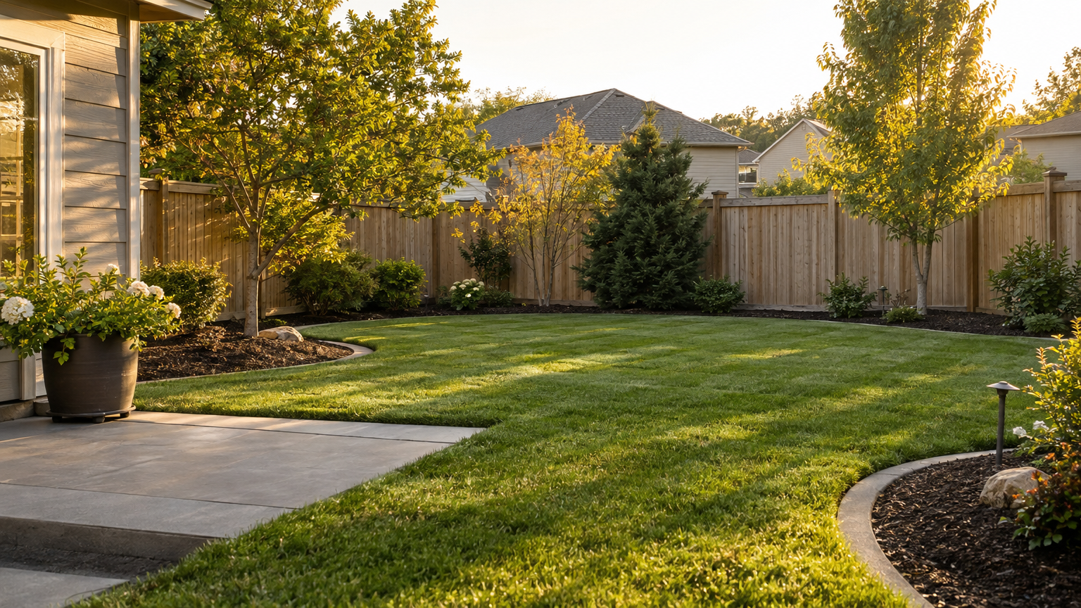 A suburban backyard after a thorough cleanup