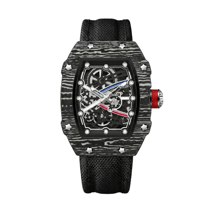 Vulcano Skeleton Tonneau Watch — 35x39mm Steel & Nylon