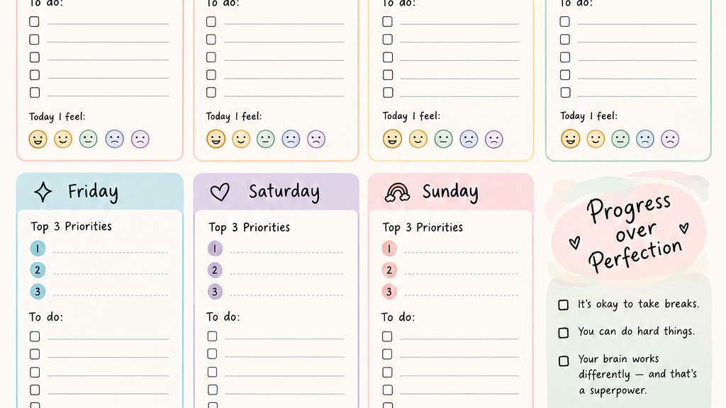 ADHD Weekly Planner | Printable ADHD Organizer & Focus Planner