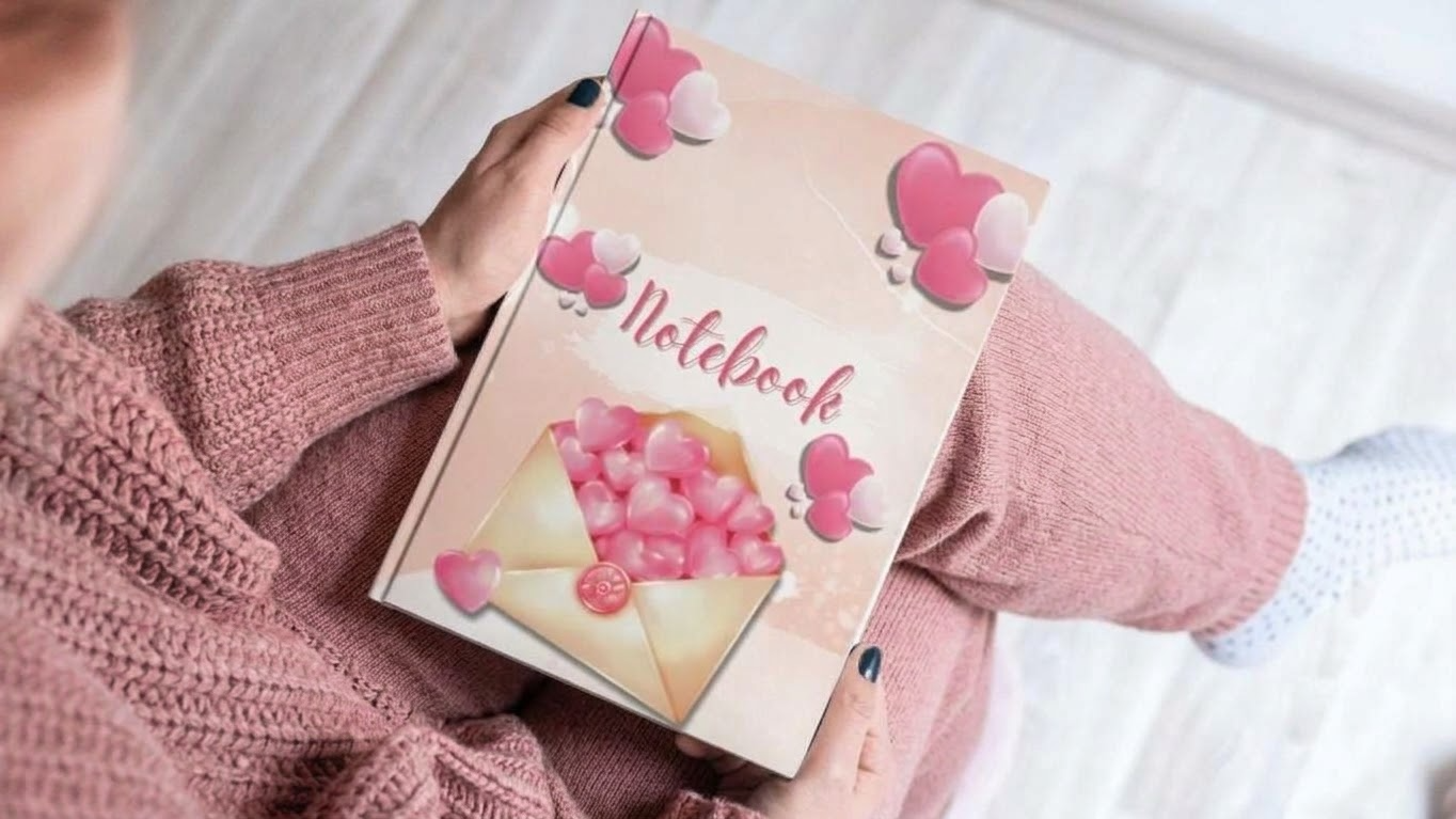 Romantic Pink Hearts & Envelope Spiral Notebook – 83 Pages Printable Lined Journ