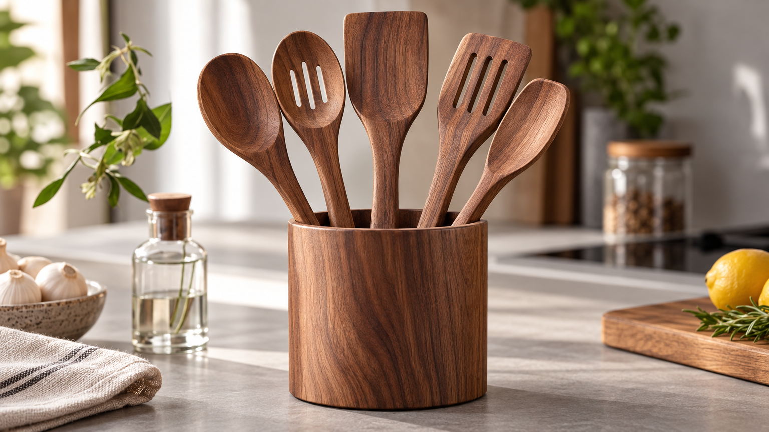 5Pcs Solid Wood Cooking Utensils Set