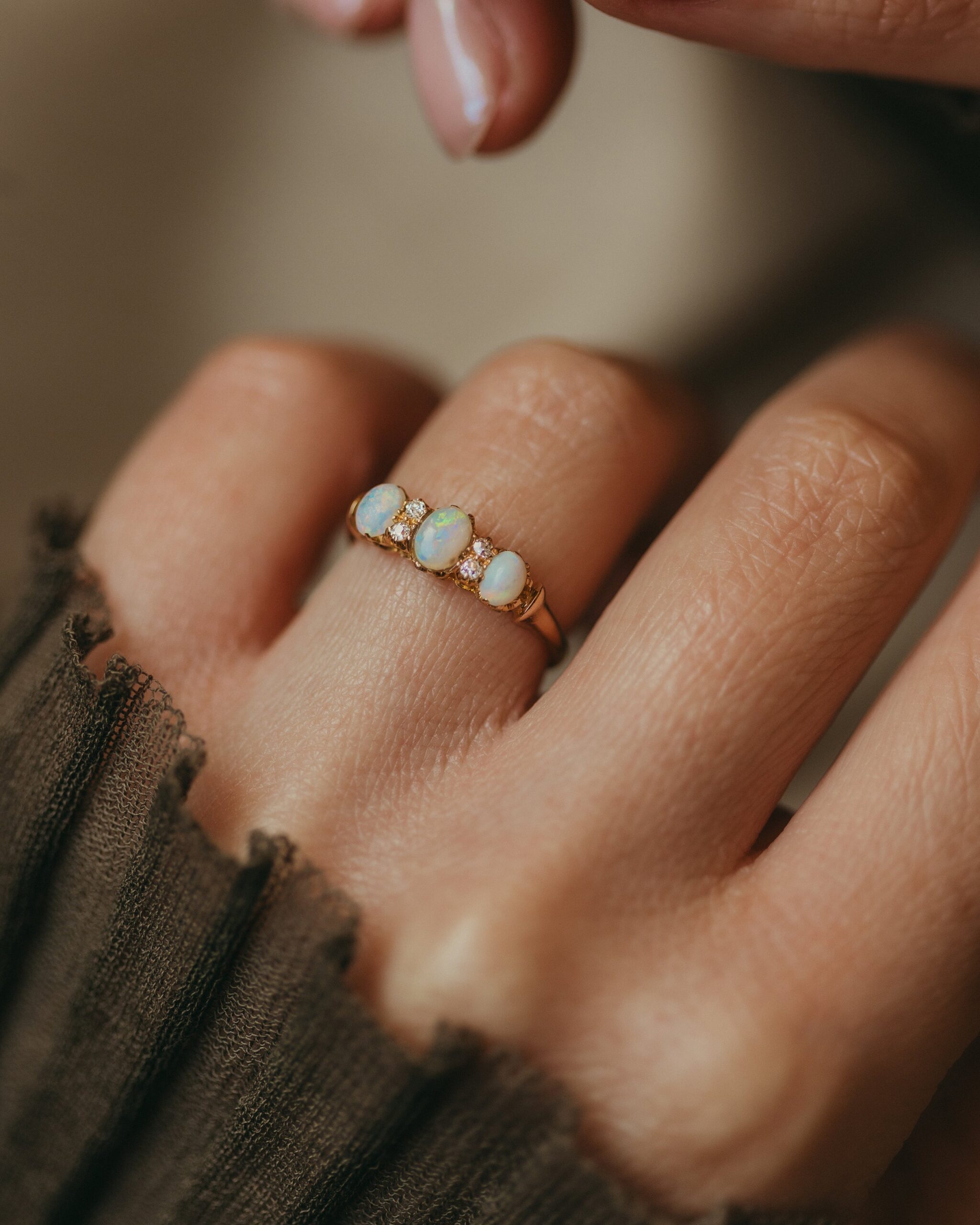 Yvonne Antique 18ct Gold Opal & Diamond Seven Stone Ring