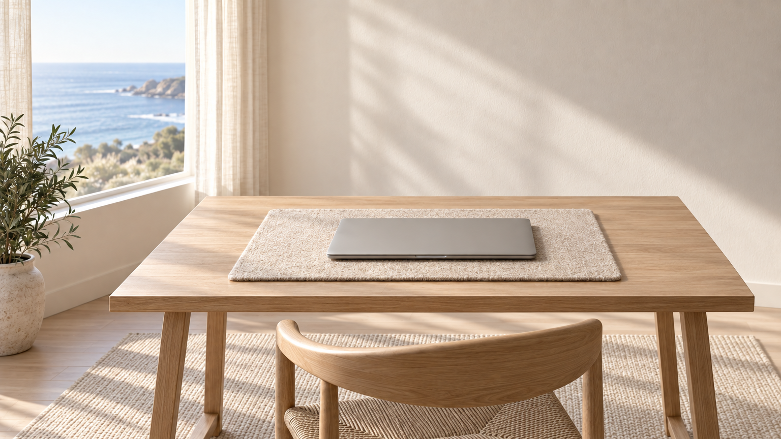 The Harbor Mat on a quiet oak desk by a coastal window