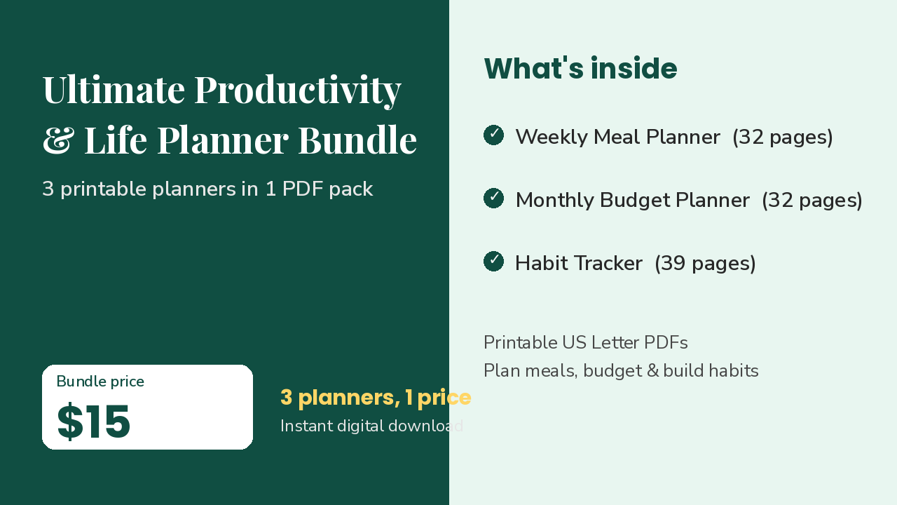 Ultimate Productivity & Life Planner Bundle | 3-in-1 PDF Pack