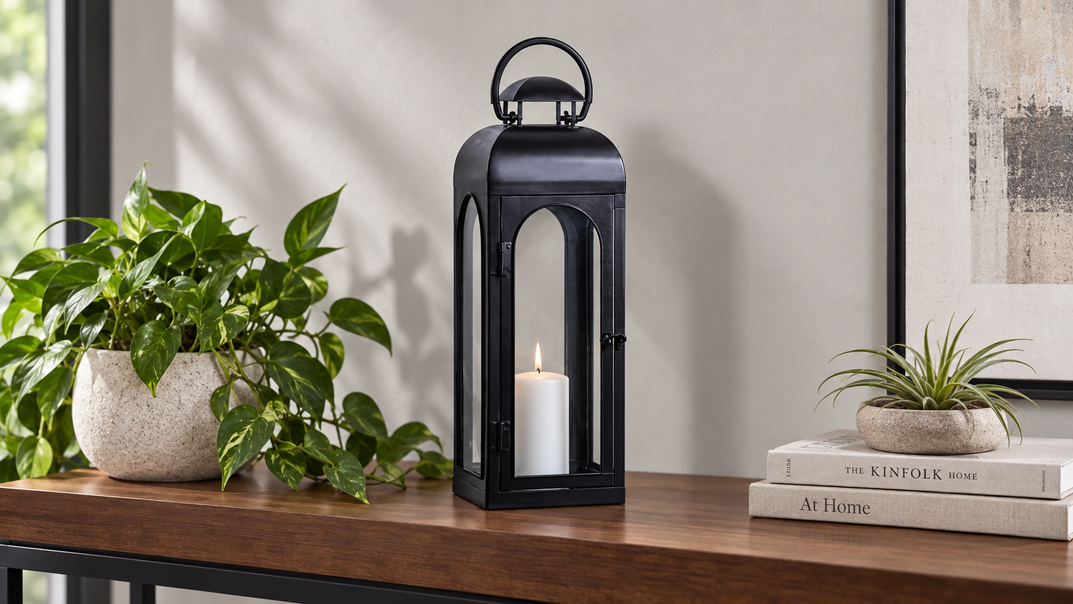 Black Metal Lantern Candle Holder, 18", Medium