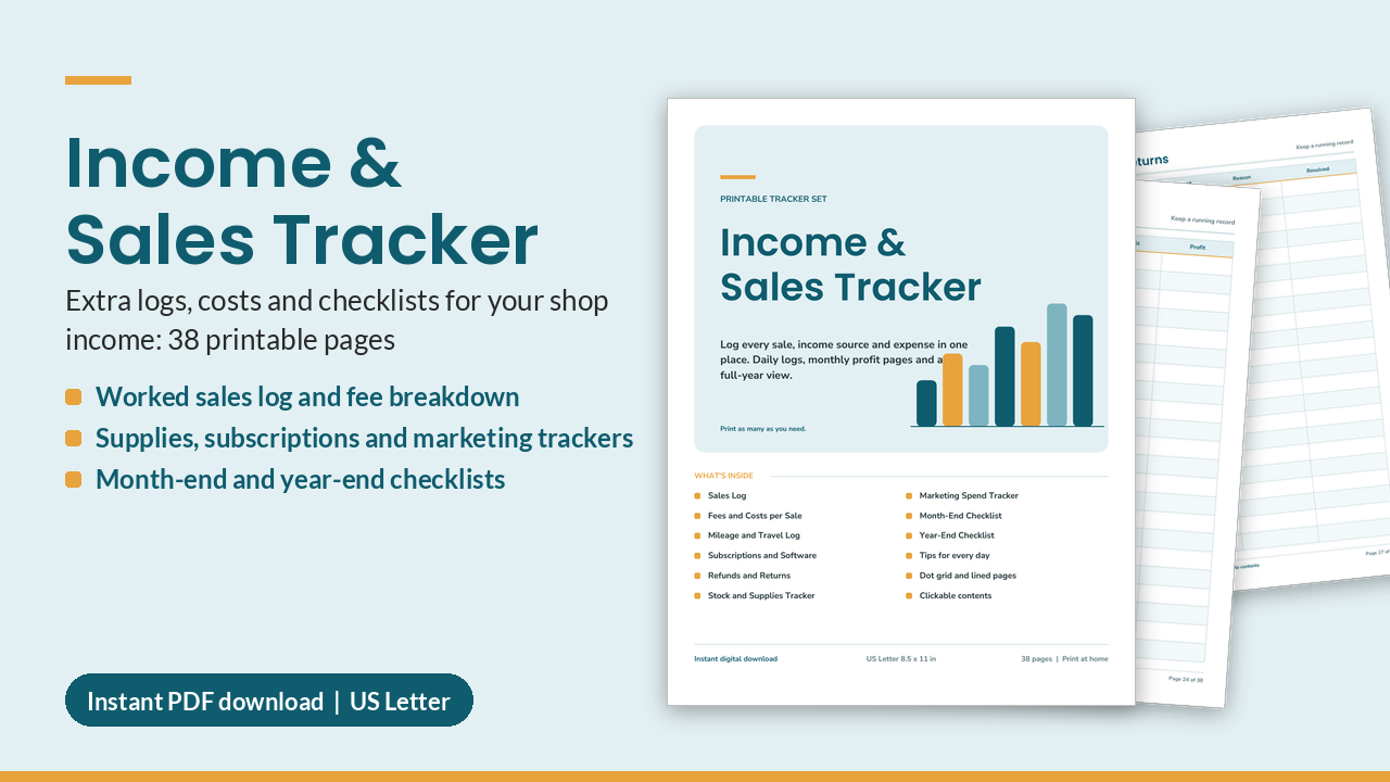 Income & Sales Tracker Printable PDF | Sales, Expenses, Profit (US Letter)