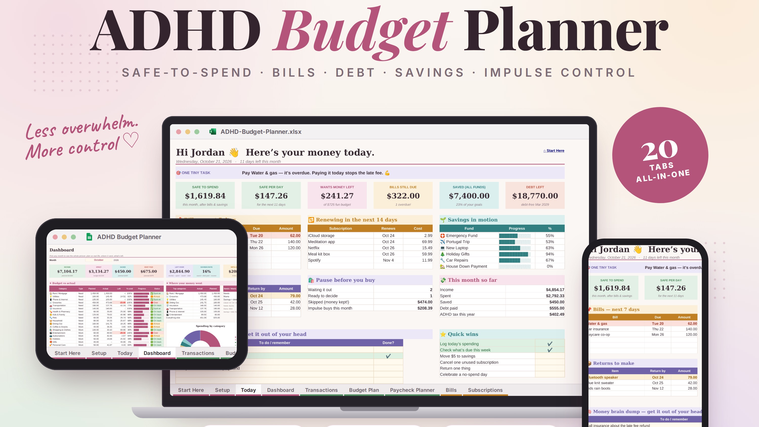 ADHD Budget Planner for Google Sheets & Excel