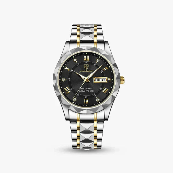 Romano Diamond Cut Watch — Two-Tone Steel Day-Date