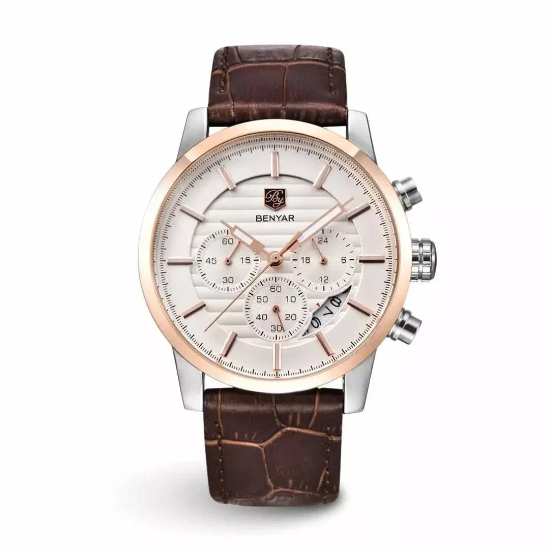 Monza Layered Dial Watch — 43mm Steel & Croco Leather