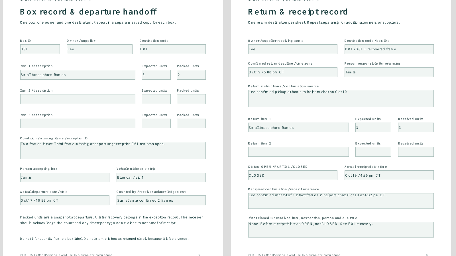 Wedding Pack-Out & Return Kit