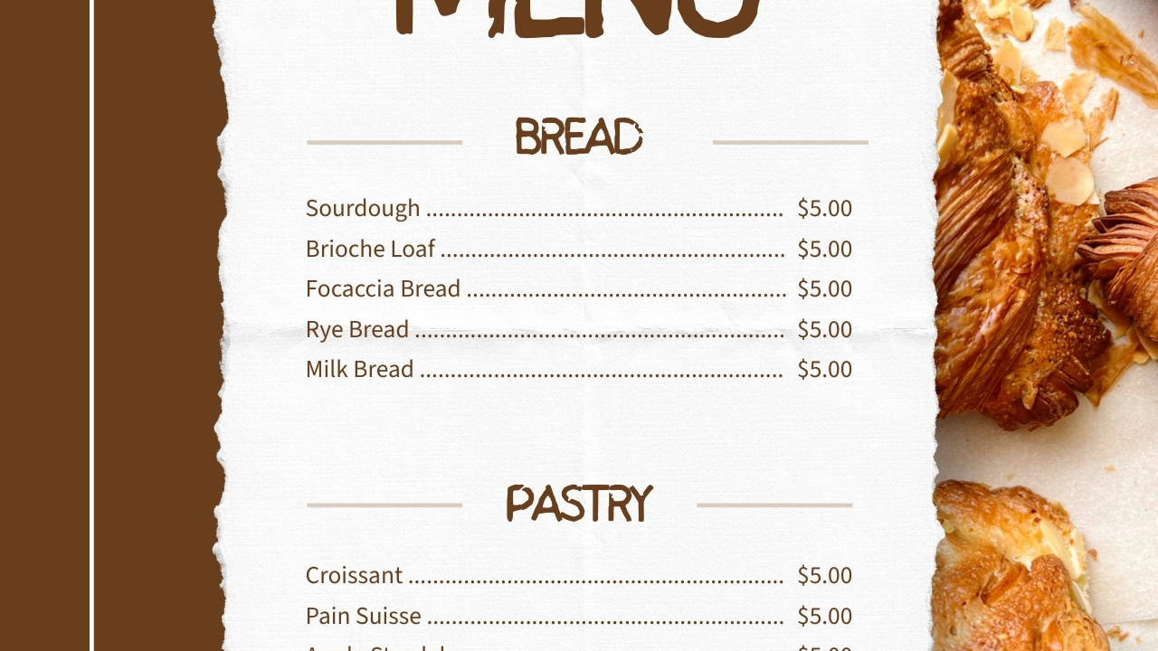 White and Brown Moderen Bakery Shop Menu Editable Bakery Menu instant download
