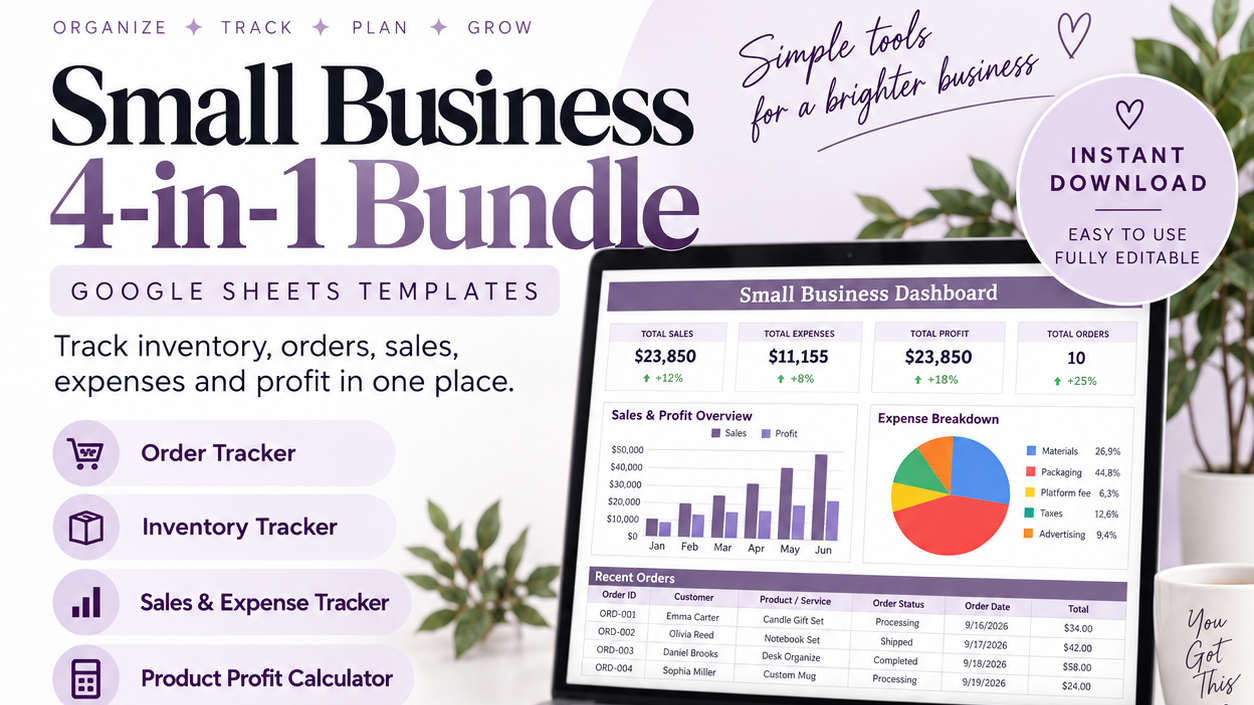 Small Business 4-in-1 Google Sheets Bundle