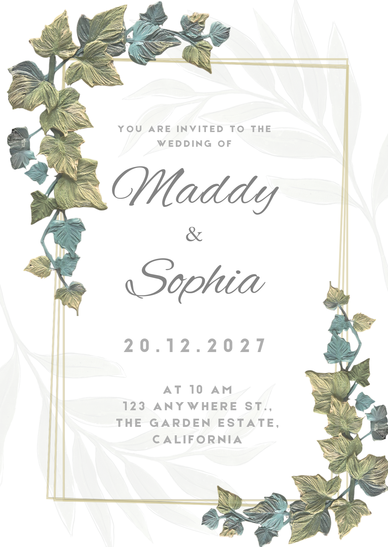 green elegant wedding invitati