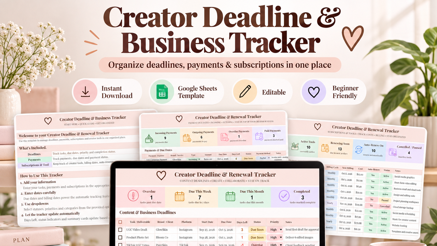 Creator Deadline & Business Tracker