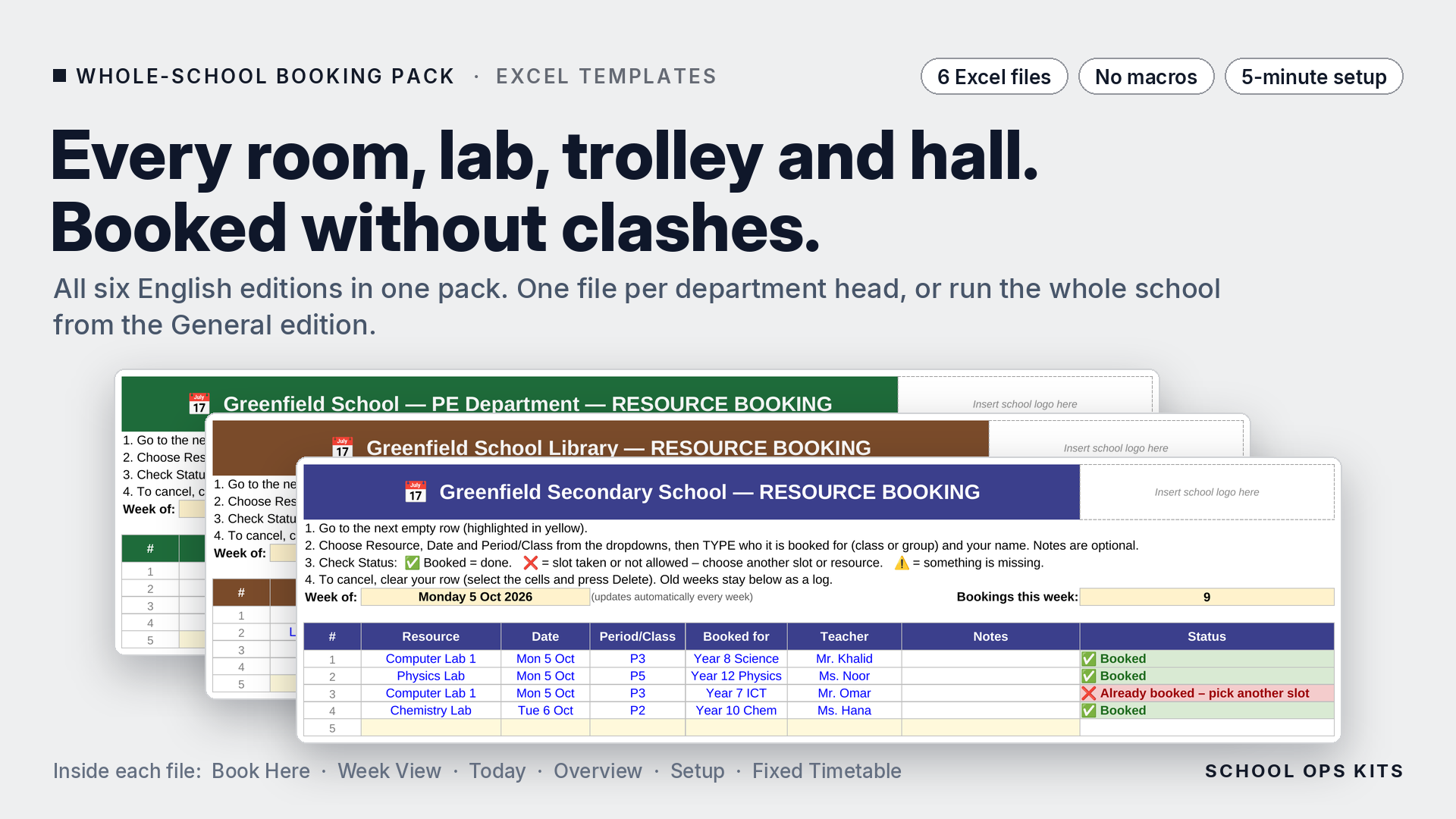 Whole-School Booking Pack — all 6 English editions (Excel)