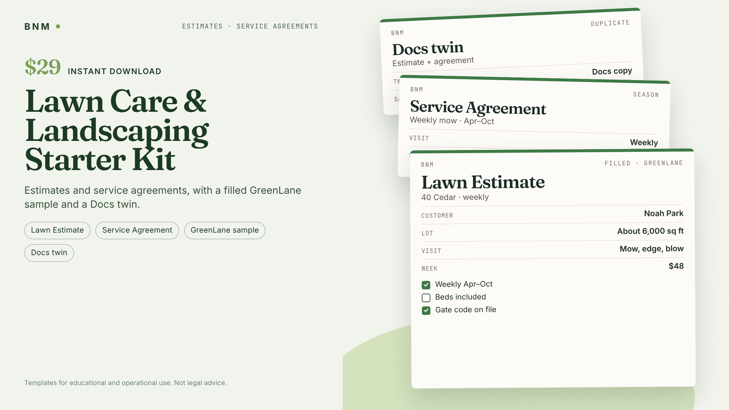 Lawn Care & Landscaping Starter Kit — Estimates, Agreements & Route Sheets
