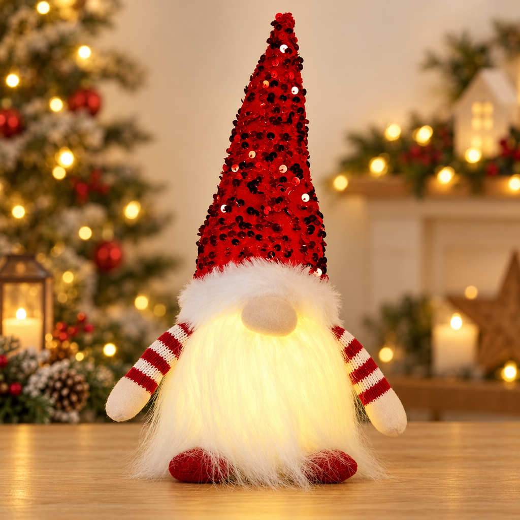 Red Sequined Glow Gnome