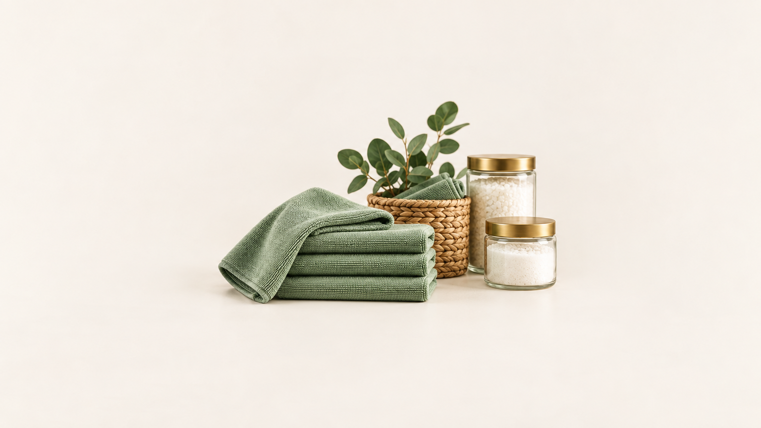 Household essentials laid out on a kitchen counter