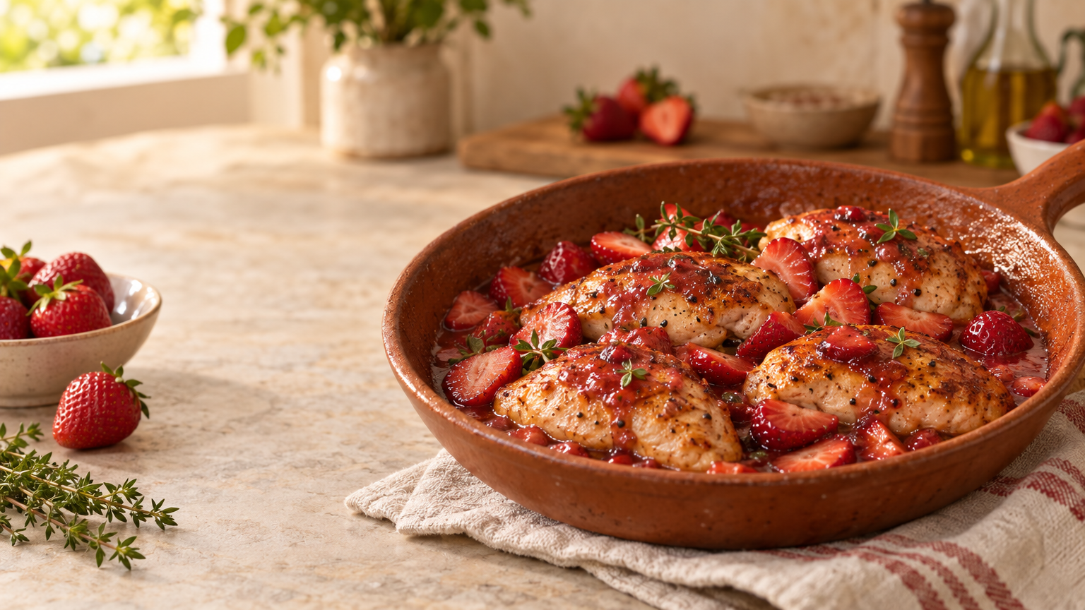 Pollo en fresas