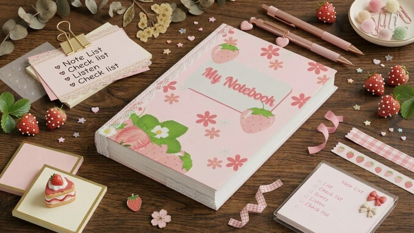 Cute Strawberry Notebook Mockup
