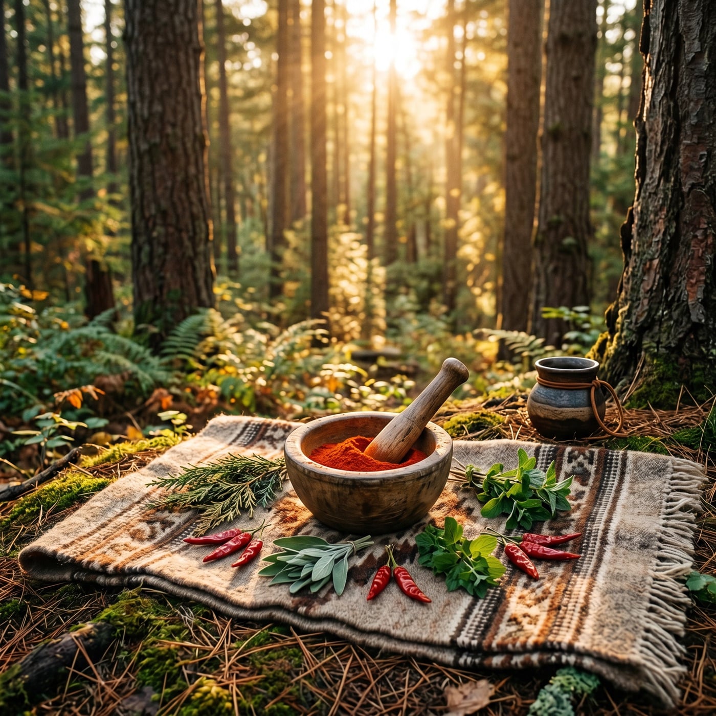 Native American ritual scene with cayenne