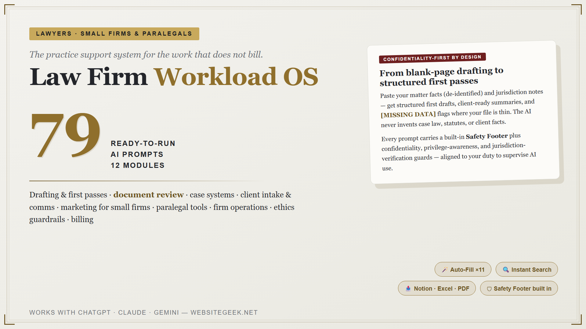 Law Firm Workload OS | 79 AI Prompts for Lawyers & Paralegals