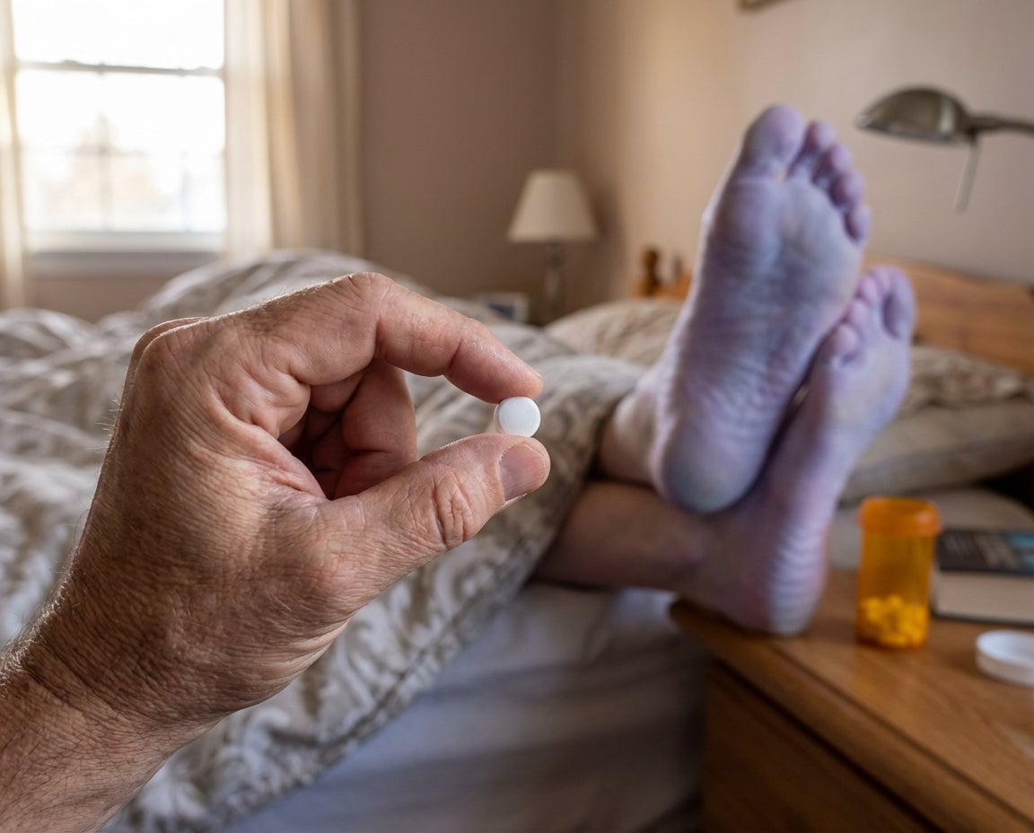 Man thinking about his cold feet and everyday circulation