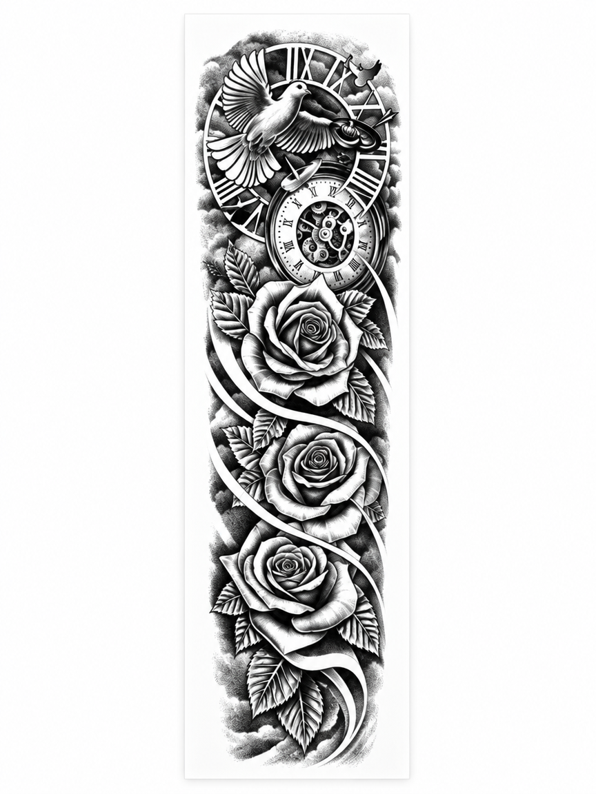 Clock Dove Roses Full Sleeve